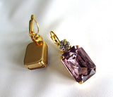 Light Amethyst Purple Crystal Earrings - Large Octagon 2 stone