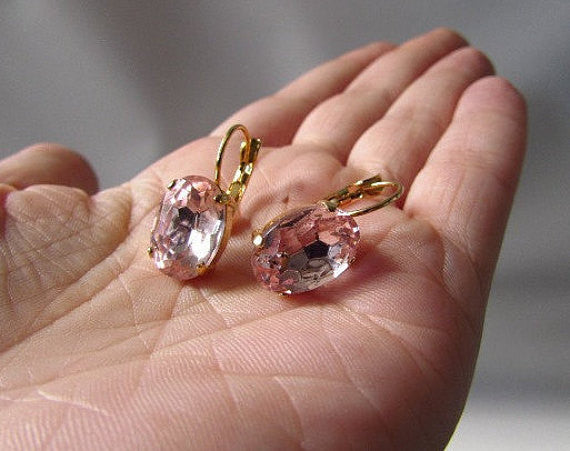 Blush Pink Tourmaline Diamond Solid 14KG Hoop Earrings