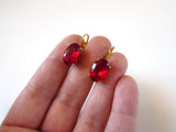 Ruby Red Crystal Earrings - Medium Oval