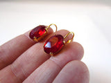 Ruby Red Crystal Earrings - Medium Oval