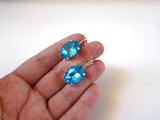 Aquamarine Blue Crystal Earrings - Large Oval