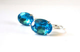 Aquamarine Blue Crystal Earrings - Large Oval