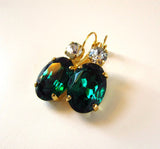 Emerald Green Crystal Earrings - Large Oval 2 stone