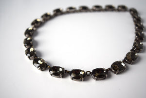 Grey Crystal Collet Necklace - Medium Oval